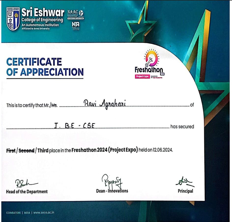 3rd place in Freshathon Project Expo – 2024